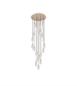 Decorative chandelier with white and beige elements on a white background