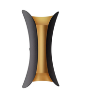 Decorative wall sconce with black and gold design on a white background
