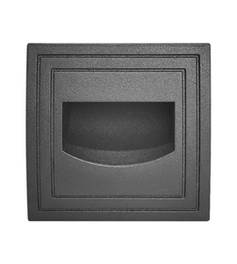 Black square recessed light fixture on a white background