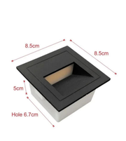 Black square recessed light with dimensions labeled on a white background