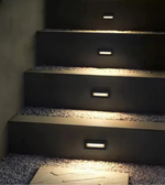 Staircase with embedded lights on a dark night