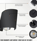 Black outdoor light fixture with features highlighted on a white background