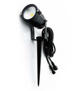 Black outdoor spotlight with cable on a white background