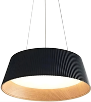Black and wooden pendant light on a white background