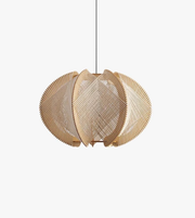 Modern pendant light with a textured design on a plain background