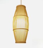 Vertical bamboo-style hanging lamp close-up