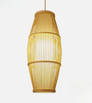 Vertical bamboo-style hanging lamp close-up