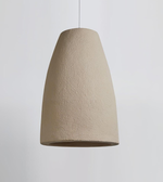 Beige textured pendant light on a plain background