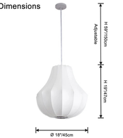 White pendant light with dimensions indicated on a white background