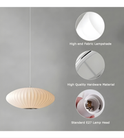 Pendant light with high-end fabric lampshade, high-quality hardware, and standard E27 lamp head on a gray background.