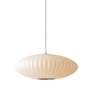 Pendant light with wooden design on a white background