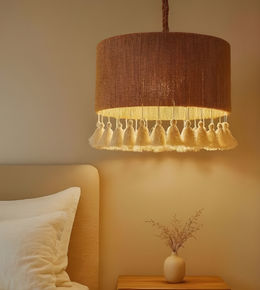 Chandelier with tassels in a bedroom setting