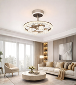 Daya Lumina Crystal Retractable Fan Ceiling Fan with elegant crystal accents and modern design, mounted on ceiling in living room