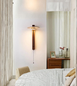 Bedside wall lamp with warm ambient lighting and pull cord switch
