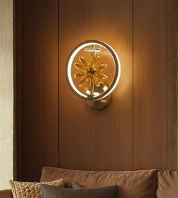 Modern crystal flower wall light with amber crystal detail