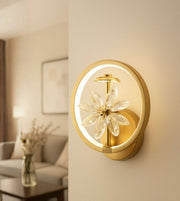 Contemporary LED wall light with clear crystal floral design