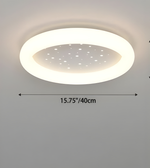 Ceiling light fixture with measurements on a plain background
