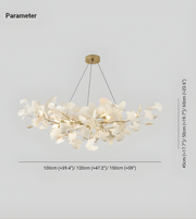 Chandelier with measurement details on a light gray background