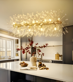 Modern kitchen with a decorative ceiling light fixture.