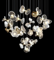 Decorative chandelier with floral design on a black background