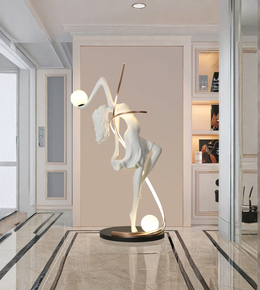 Decorative sculpture with lights in a modern interior setting
