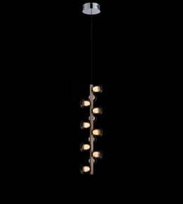 Modern pendant light with multiple bulbs on a black background
