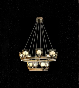 Chandelier with multiple lights on a black background