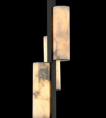 Modern wall sconce with marble-like finish on a black background