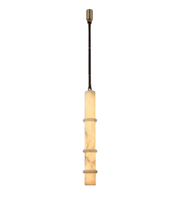 Pendant light with cylindrical marble-like design on a white background