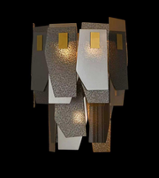 Modern wall-mounted light fixture with geometric design on a black background