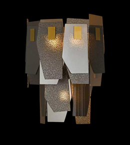 Modern wall-mounted light fixture with geometric design on a black background