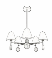 Chandelier with five lampshades and crystal accents on a white background