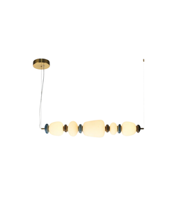 Modern pendant light with glass shades on a white background