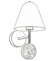 Line drawing of a wall-mounted lamp with a round base and a cone-shaped shade.
