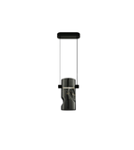 Black bird feeder hanging against a white background