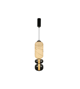 Pendant light with marble-like design on a white background