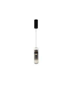 Smoked glass cylinder pendant light with black ceiling mount