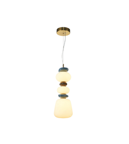 Modern pendant light with multiple spherical shades on a white background