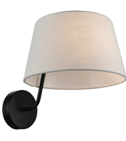 Wall-mounted lamp with a white shade and black base on a white background