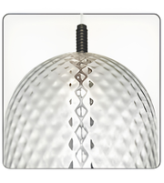 Decorative glass pendant light with a textured design on a white background