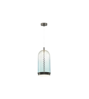 Pendant light fixture with a glass shade on a white background