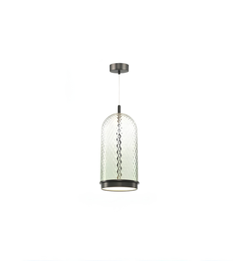 Pendant light with textured glass shade on a white background