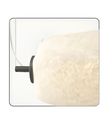 Modern wall light fixture with white glass shade and black metal arm on a white background