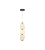 Modern pendant light with three cylindrical ceramic shades on a white background