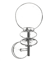 Line drawing of a spherical outdoor light fixture on a white background