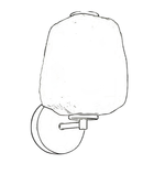 Line drawing of a water bladder with a valve on a white background