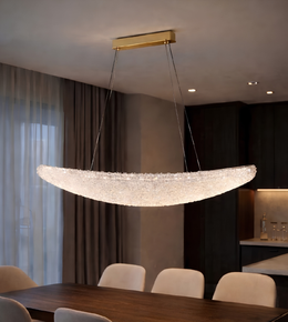 Modern ceiling light fixture in a dining room setting