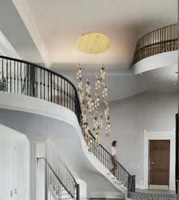 Staircase with decorative chandelier in a modern home interior
