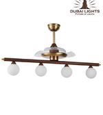 Chandelier with four white glass bulbs on a white background, featuring the Dubai Lights logo.