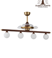 Chandelier with four white glass bulbs on a white background, featuring the Dubai Lights logo.